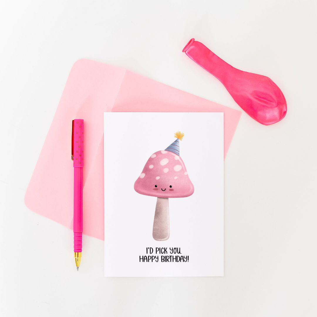 Pink Mushroom Greeting Card