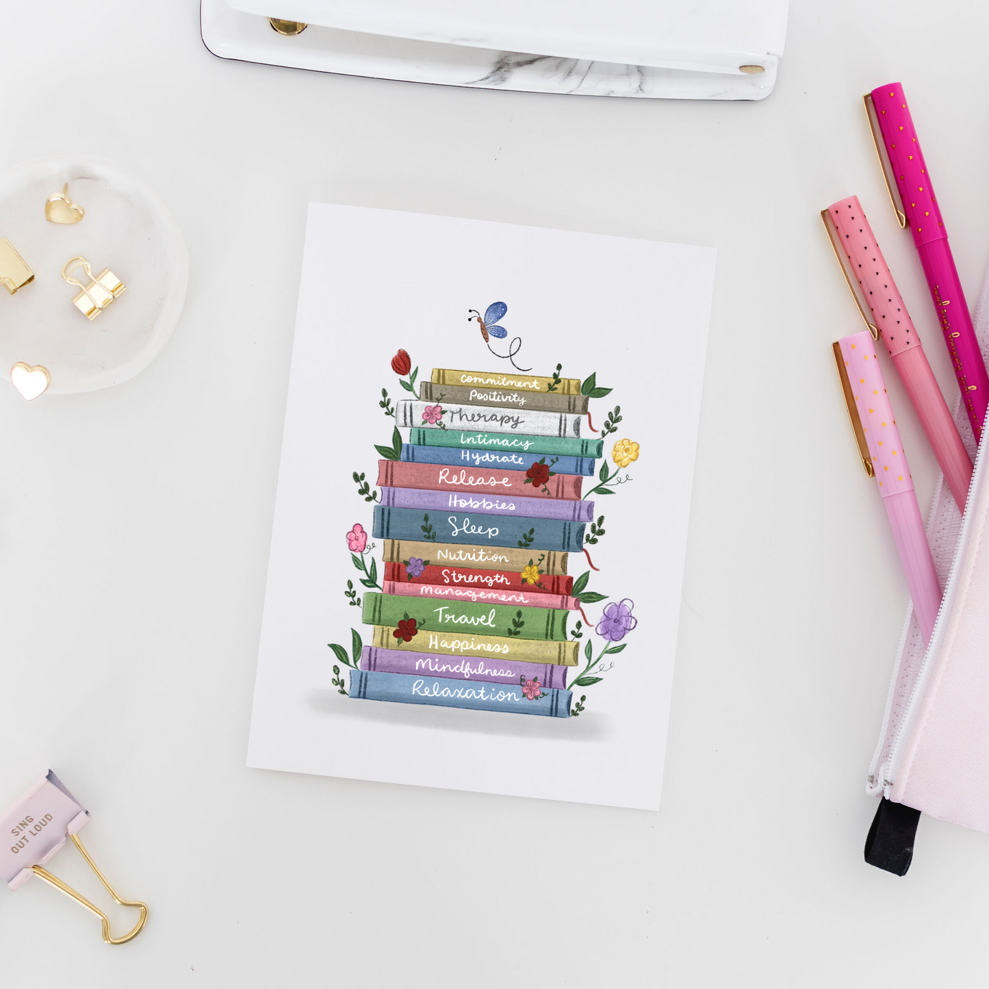 Book Stack Positivity Greeting Card