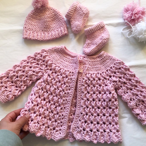 Pink crochet outfit for baby girl