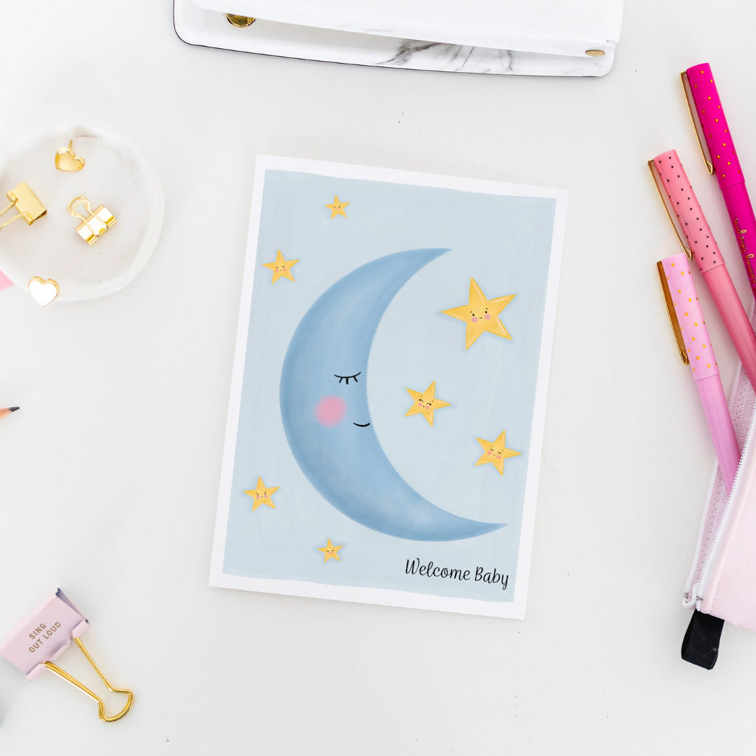 Welcome Little One Moon Greeting Card