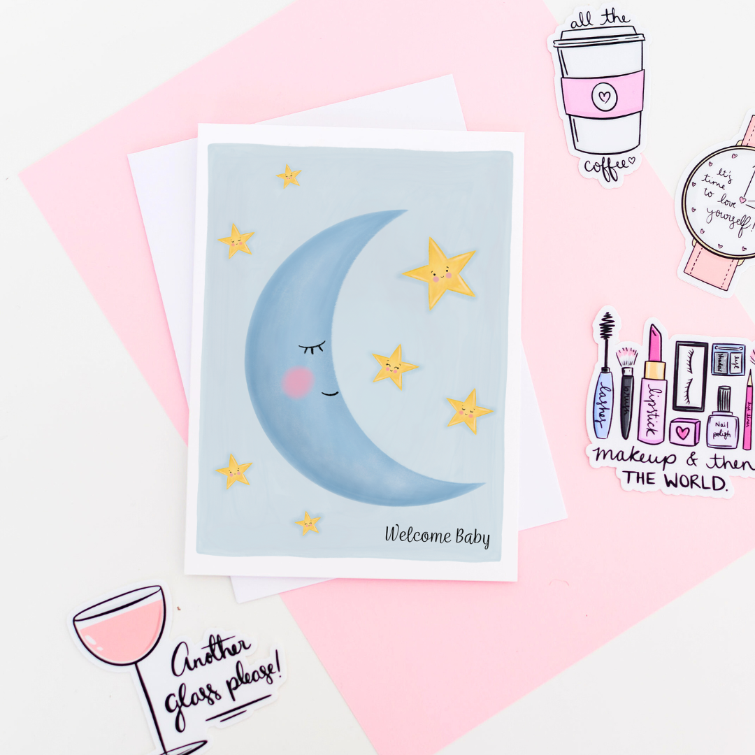 Welcome Little One Moon Greeting Card