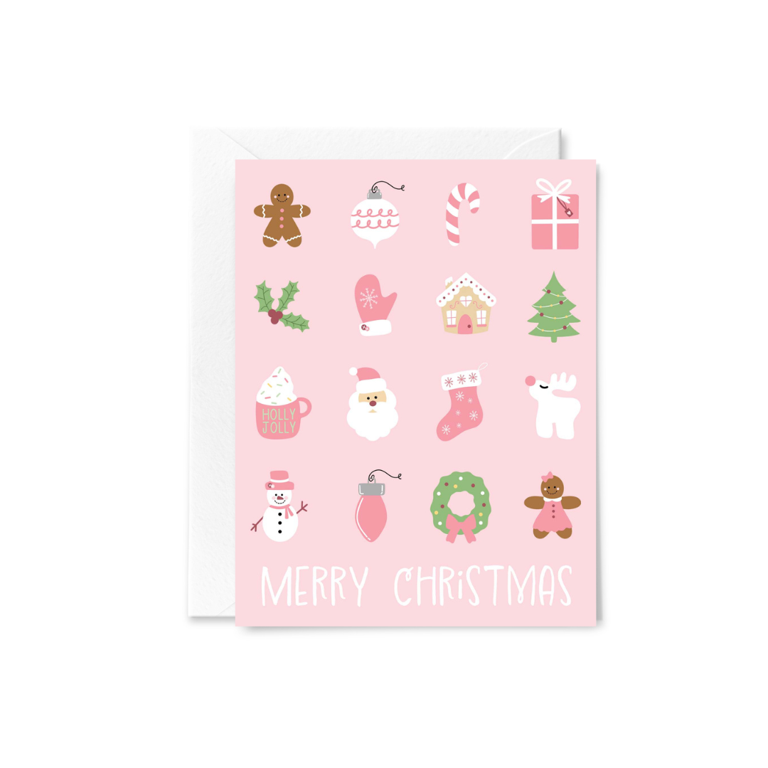 Pink Christmas Icons Greeting Card