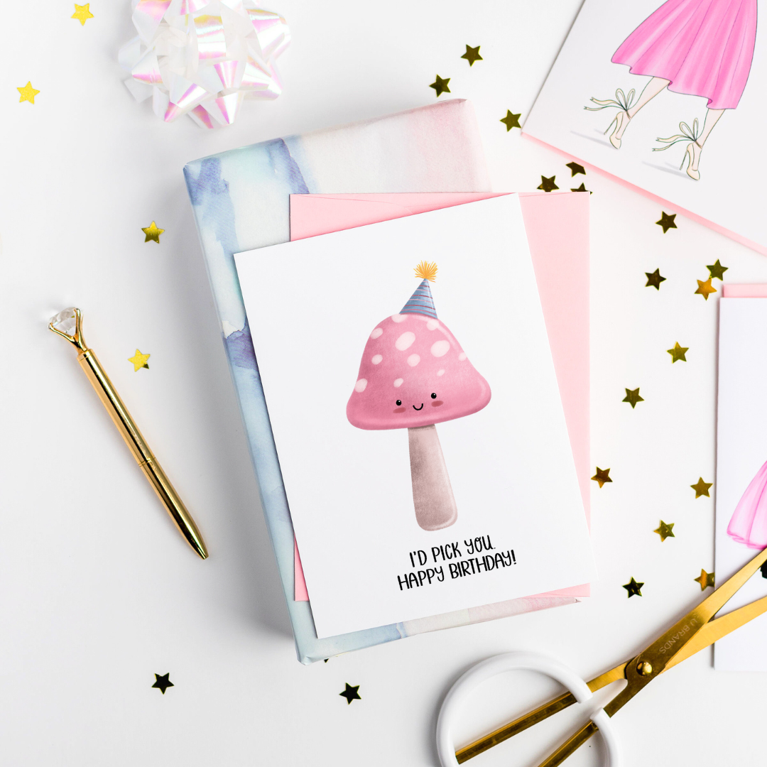 Pink Mushroom Greeting Card