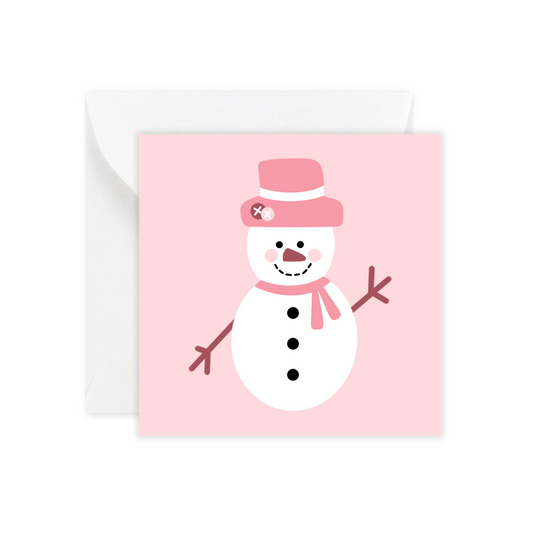 Pink Snowman Mini Greeting Card