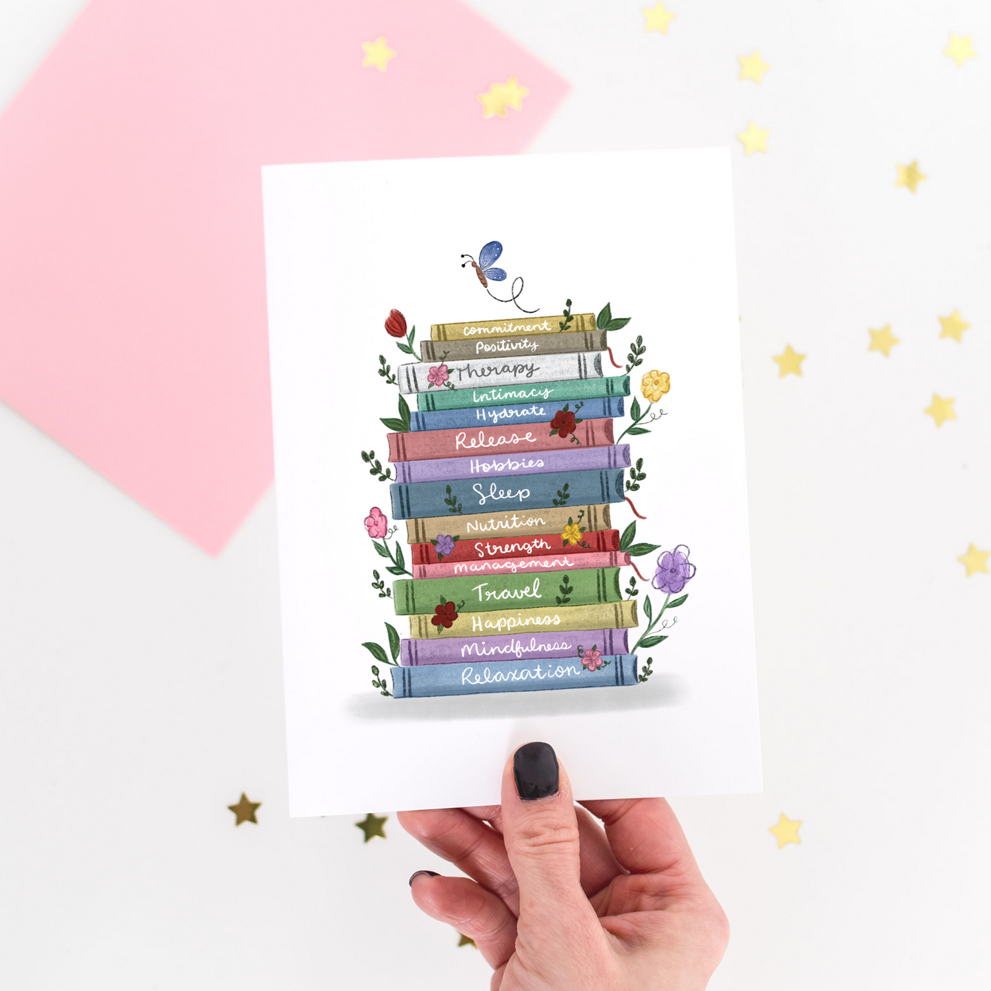 Book Stack Positivity Greeting Card