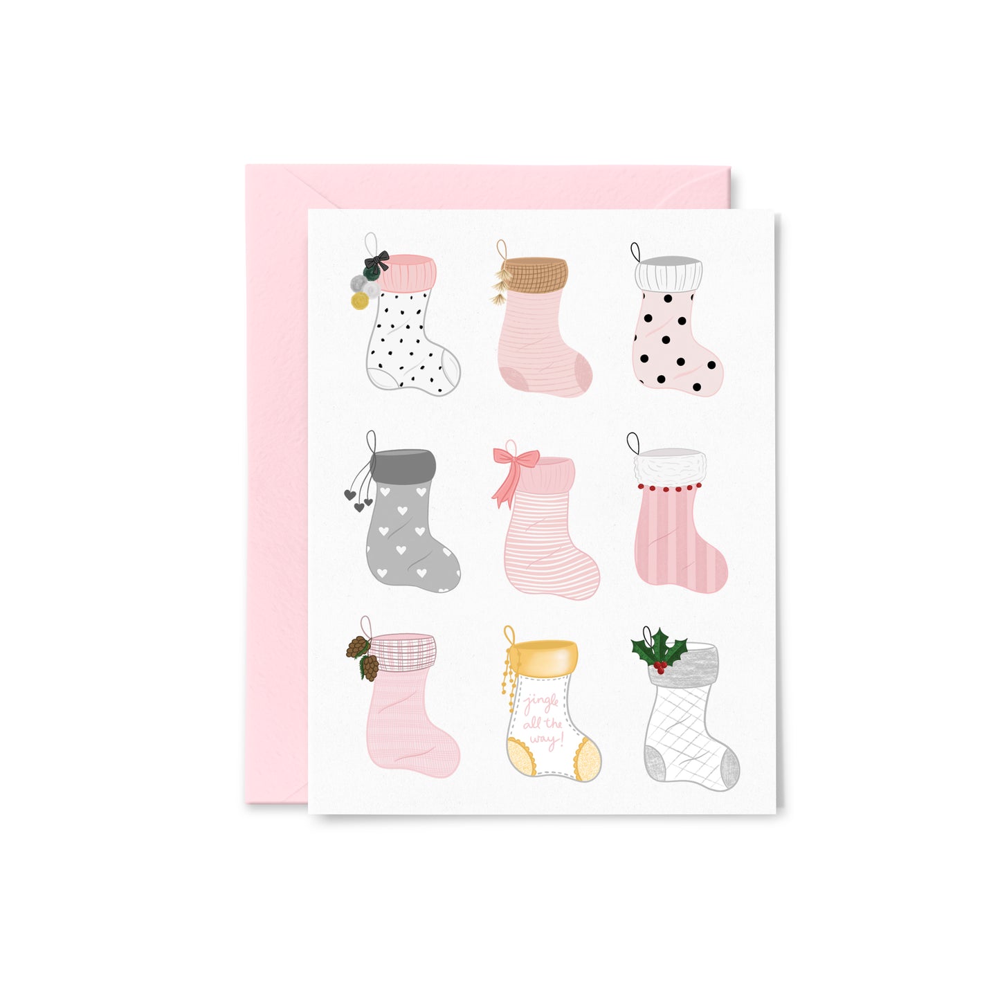 Pink Christmas Stockings Greeting Card