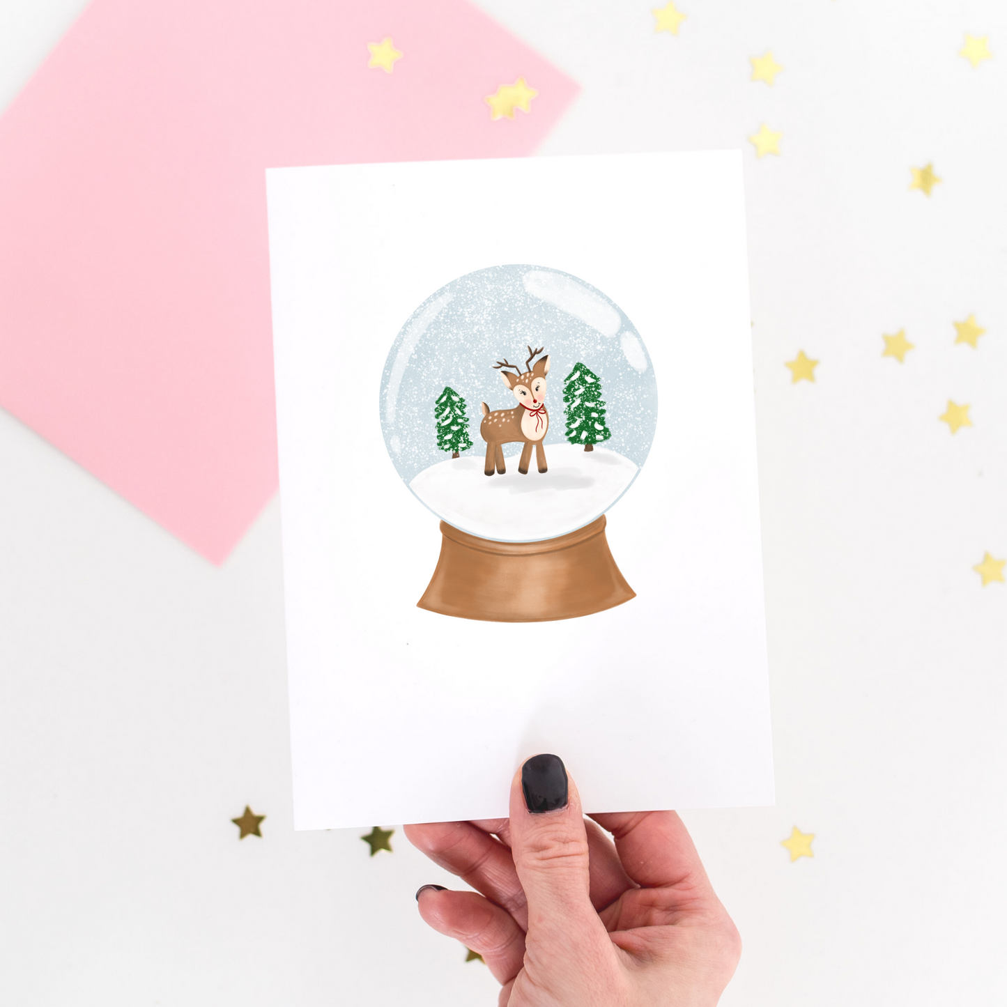 Deer Snow Globe Greeting Card